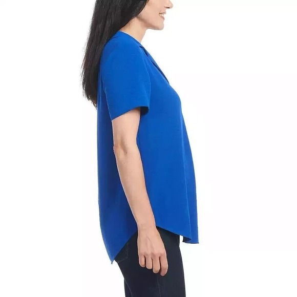 Hilary Radley Women's V-Neck Short Sleeve Blouse Blue Size XL - Picture 6 of 7